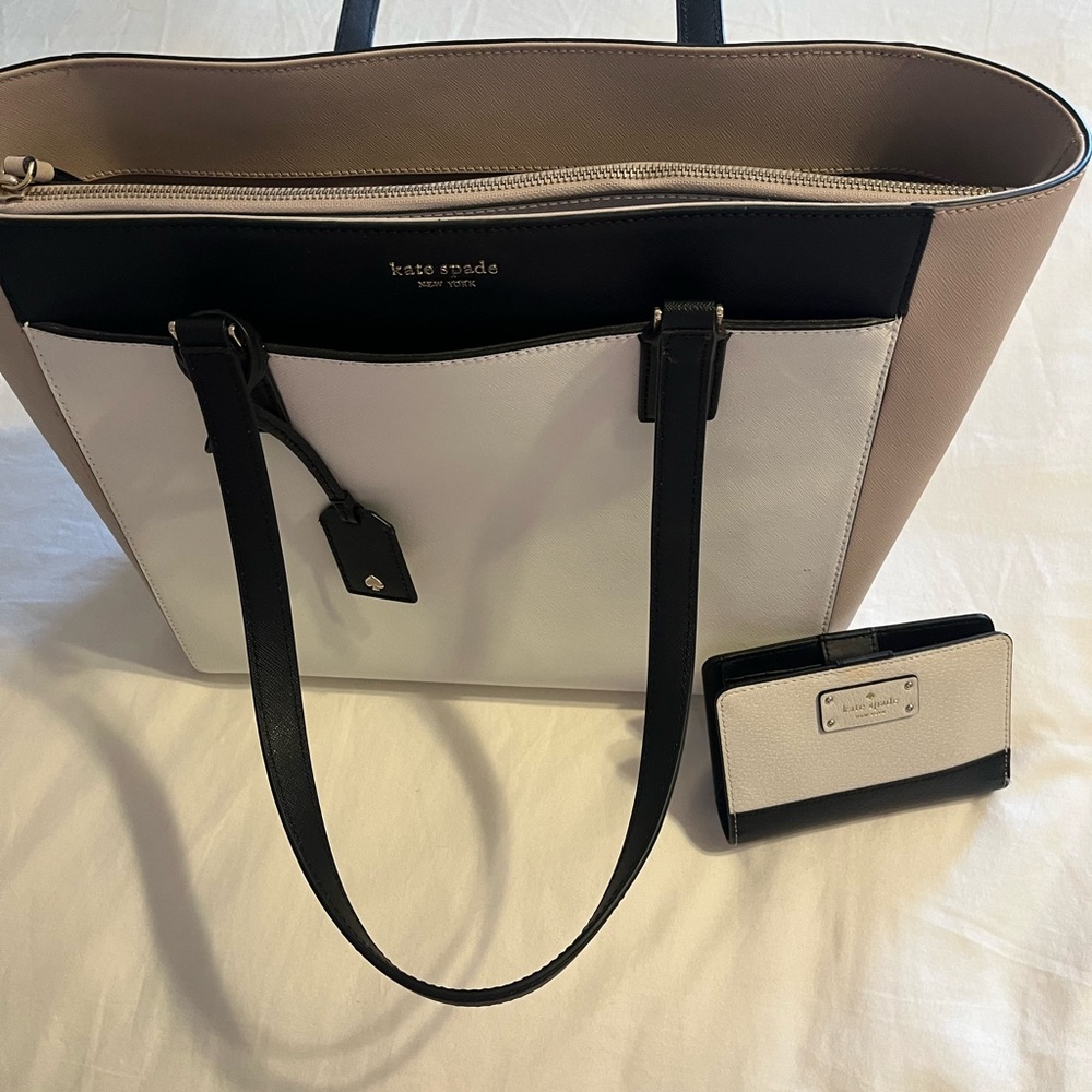 Kate Spade Black, White, and Tan Tote Bag